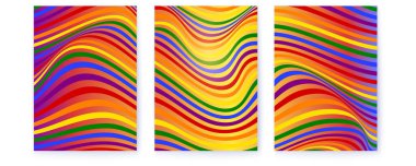 Çizgi sanatı ile renkli kapaklar. Dalgalı çizgiler. 3d vektör illüstrasyonu.