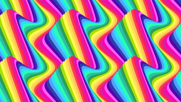 Vågiga ränder. Groovy färgade linjer med optisk Illusion effekt. Vektorillustration — Stock vektor