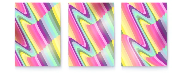 Conjunto de capas com padrão abstrato. Listras psicodélicas em cores arco-íris. Ilustração vetorial 3d — Vetor de Stock