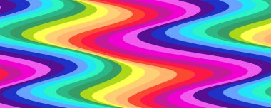 Dikey dalgalı çizgiler. Gökkuşağının renklerinde renkli çizgiler. Vektör illüstrasyonu