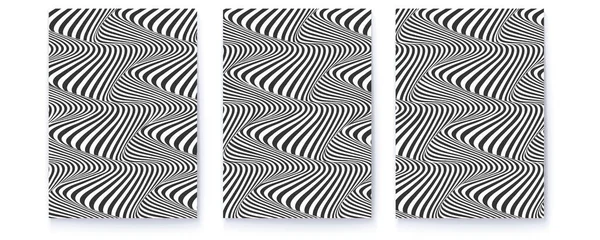 Överdrag med optiska illusioner. Svart och vitt ränder mönster. Vektor 3d illustration — Stock vektor