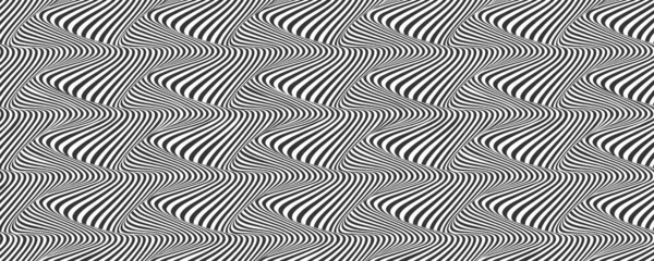 Ilusión óptica. Patrón abstracto de líneas en blanco y negro. Efecto semitono. Fondo con líneas onduladas. Ilustración vectorial — Vector de stock
