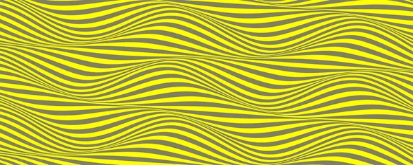 Fondo ondulado. Patrón de flujo abstracto. Líneas estrechas grises y amarillas. Ilustración vectorial — Vector de stock