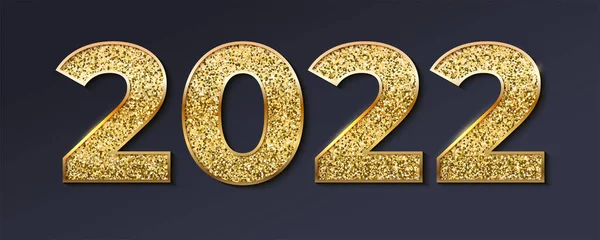 2022. Números dorados con polvo brillante aislado sobre fondo negro. Ilustración vectorial decorativa para vacaciones de Año Nuevo. — Vector de stock