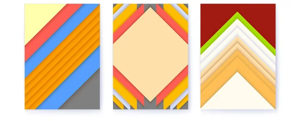 Conjunto de tampas com padrão geométrico abstrato. Cores da moda. Fundo minimalista com formas de cantos. Ilustração vetorial 3d. — Vetor de Stock