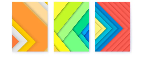 Set of covers in trendy colors. Abstract geometric pattern with randomly arranged sheets of paper. Minimalistic design. Vector illustration. — 图库矢量图片