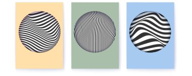 Çizgi resimli posterler. Siyah beyaz çizgileri olan soyut bir model. Vektör arkaplanı. 3d illüstrasyon