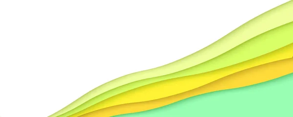 抽象几何形状的剪纸风格.多层背景。黄色、橙色和绿色。矢量3D说明. — 图库矢量图片