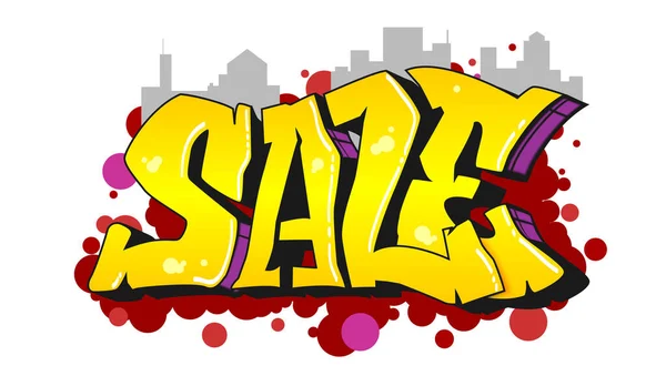 Sale. An inscription in the style of street graffiti on the background of an urban silhouette. — Stock Vector