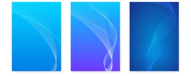 Mavi zemin üzerinde harmanlanmış çizgiler olan bir kapak seti. Soyut vektör arkaplanı.