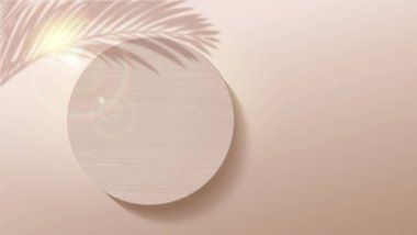 Palmiye yapraklarının gölgesi. Ahşap kürsülü bir arka plan. Ürün gösterimi için sahne. Vektör illüstrasyonu