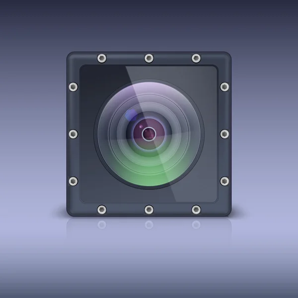 Action-Kamera im Schutzgehäuse mit Schrauben. — Stockvektor