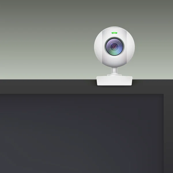 Webcam de plástico blanco de pie en el monitor . — Vector de stock