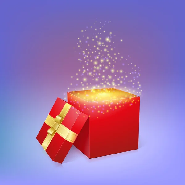Open gift box with magic light fireworks. Stock Image Everypixel