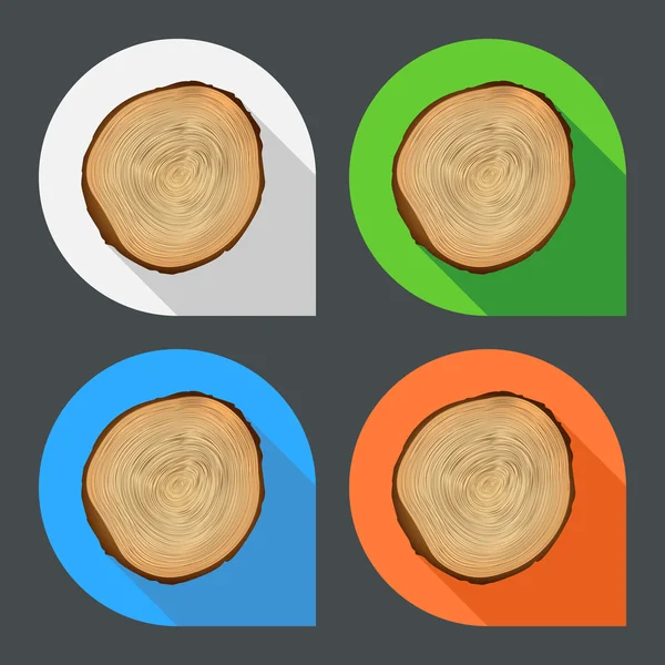 Árbol anillos de crecimiento iconos planos . — Vector de stock