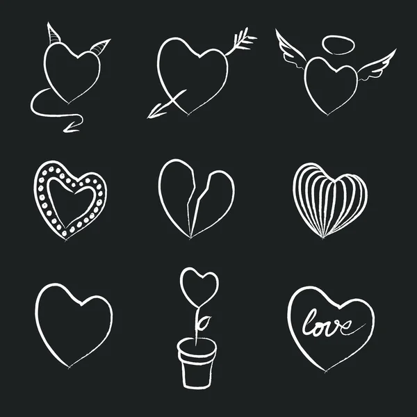 Hand Drawn Chalk Hearts Collection. — Stock Vector