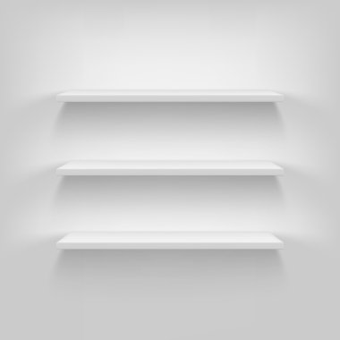 Duvarına bitişik raflar.