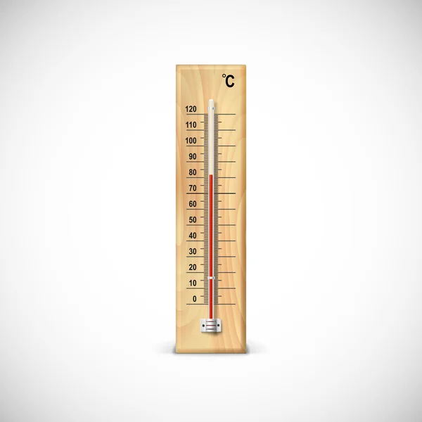 Thermometer auf Holzsockel. — Stockvektor