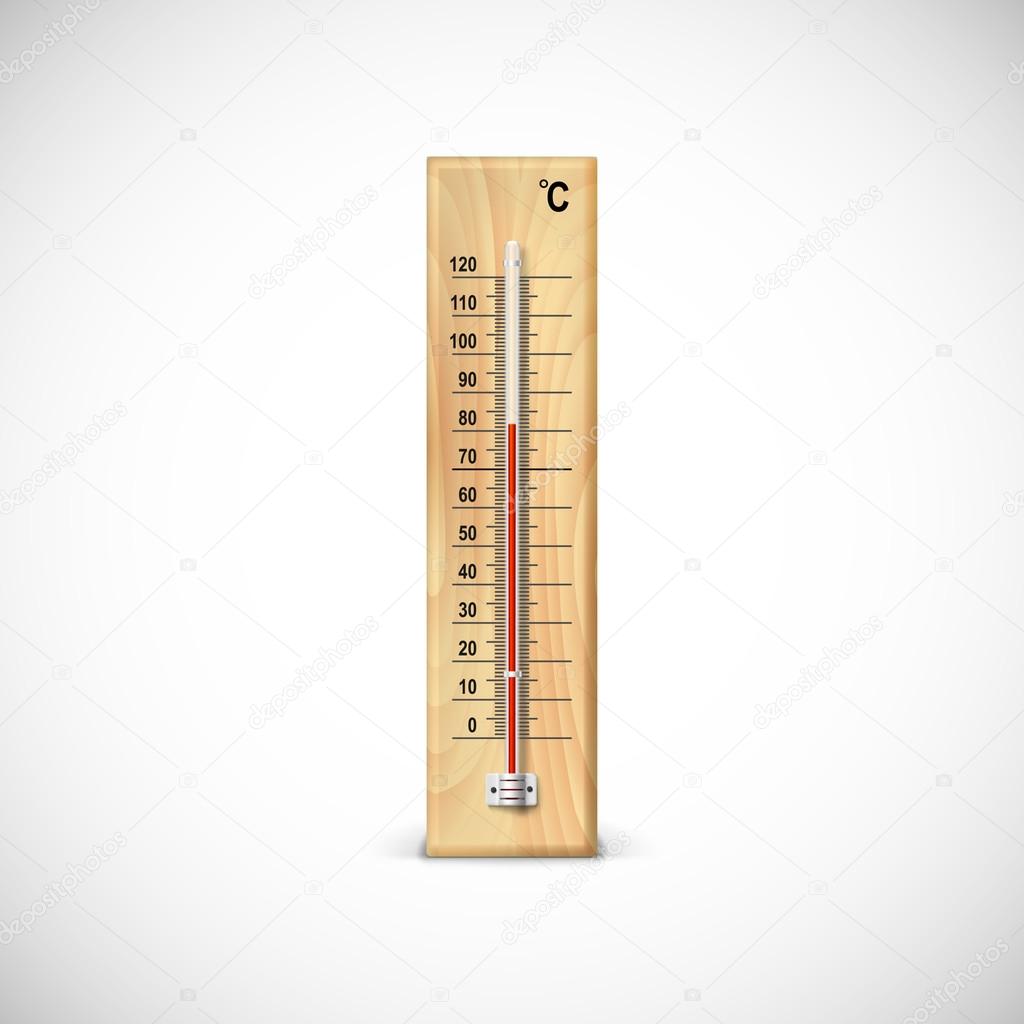 Thermometer on wooden base.