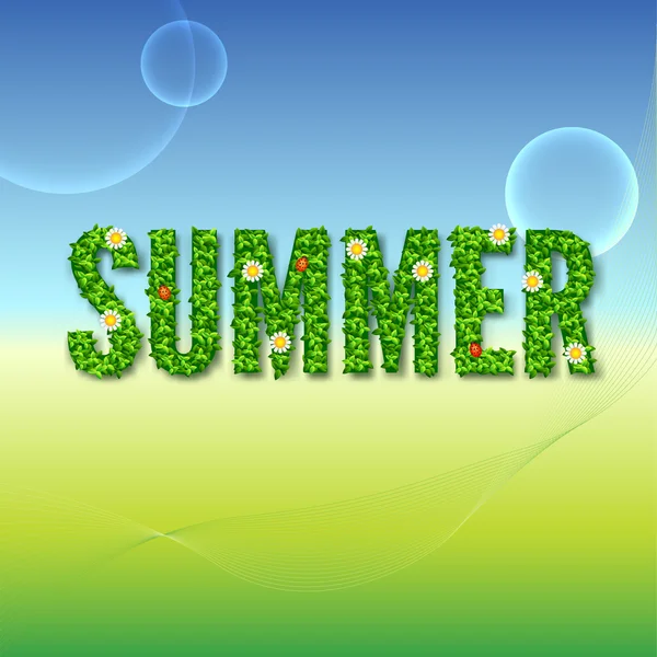 Word Summer with green leaves — Stock Vector