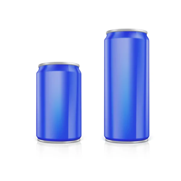 Conjunto de latas de alumínio em branco azul . —  Vetores de Stock