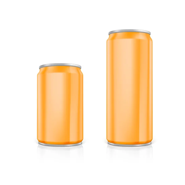 Set of orange blank aluminium cans. — Stock Vector