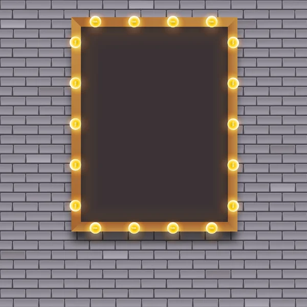 Light bulb frame on brick wall — Stock Vector