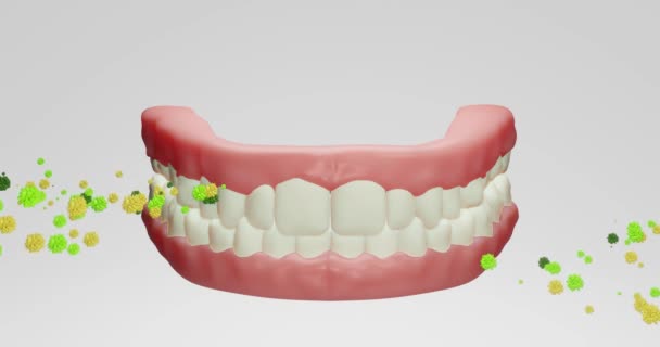 Animace Neonové Síťoviny Ochranu Stylizovaných Zubů Úst Odstranění Žluté Plak — Stock video