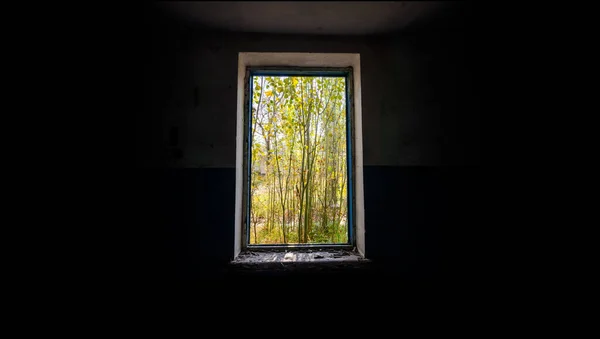 View Window Abandoned Abandoned House Village Ukraine War — Stock Photo, Image