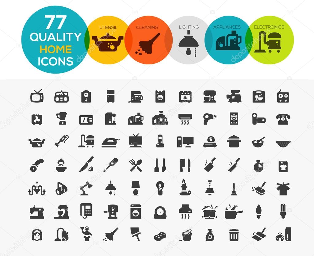 Home Icons including: home appliances, cleaning, kitchen utensil