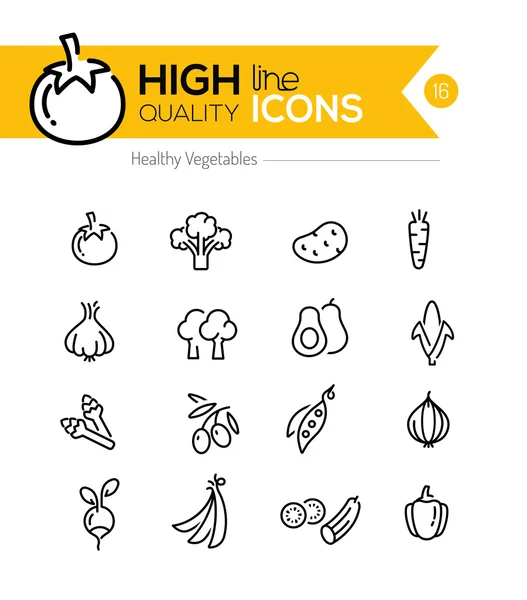 Iconos de la línea de verduras que incluyen: tomate, brócoli, zanahoria, etc. .. — Vector de stock