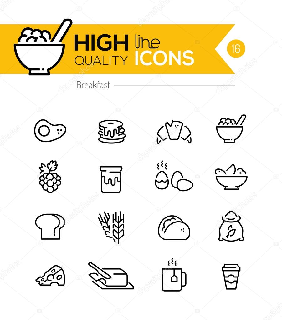 Breakfast Icons line series including: pancake, cereal, butter e