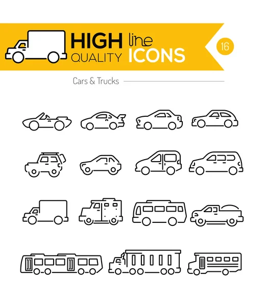 Coches línea iconos dos — Vector de stock