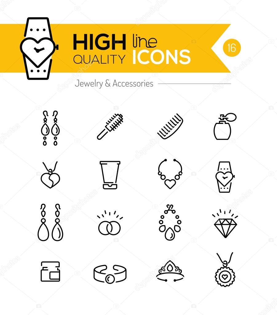 Jewelry and Accessories line icons series