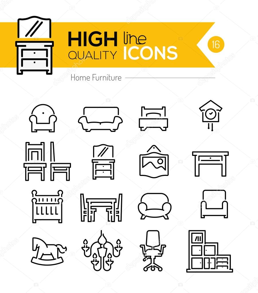 Home furniture line icons
