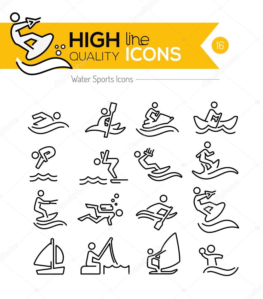 Water Sports Line Icons