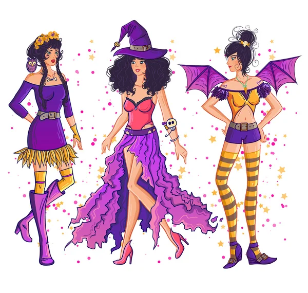 Halloween bruxa menina conjunto — Vetor de Stock