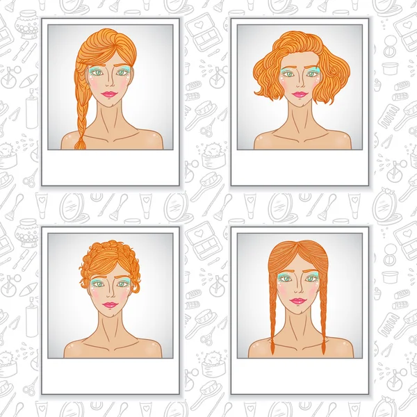 Estilo de pelo chica de moda conjunto — Vector de stock