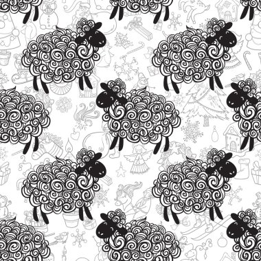 New year sheep pattern clipart