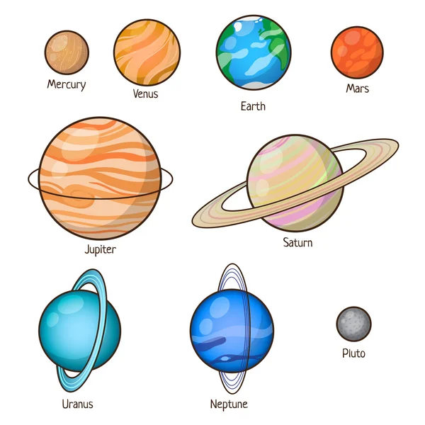 Sistema solar conjunto de planetas . — Vetor de Stock