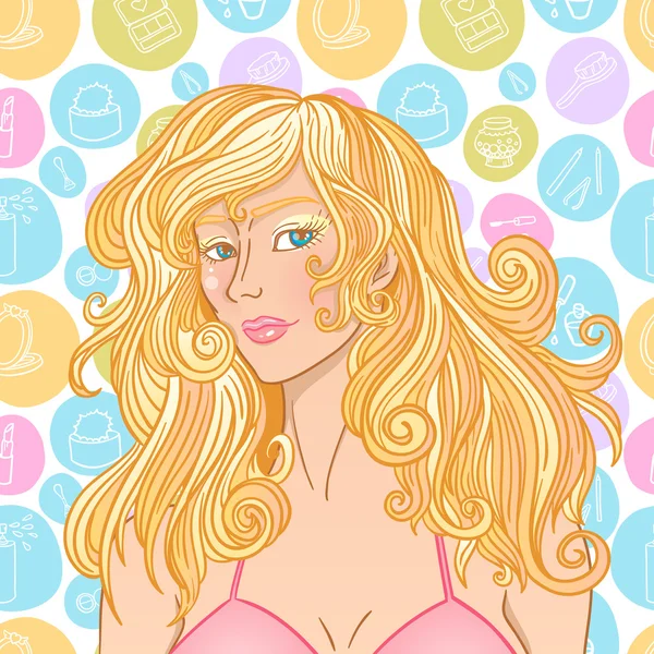 Moda cosmética chica rizada . — Vector de stock