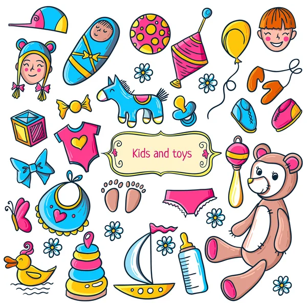 Kids and toys pattern — Stock Vector