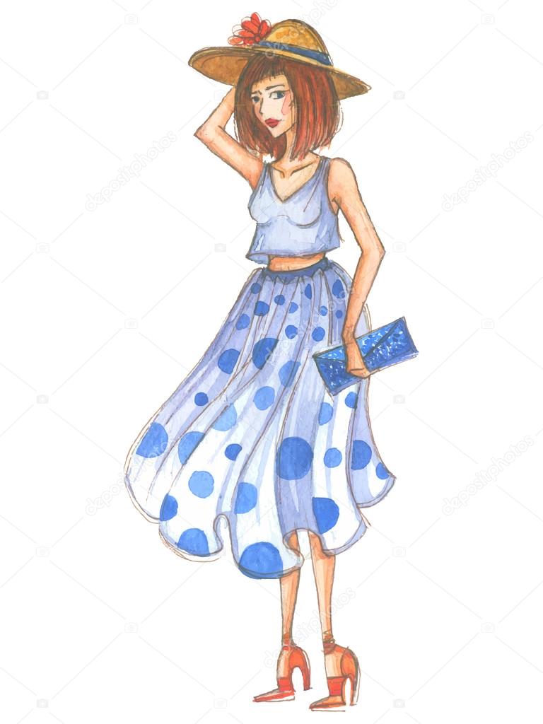 Watercolor fashion girl