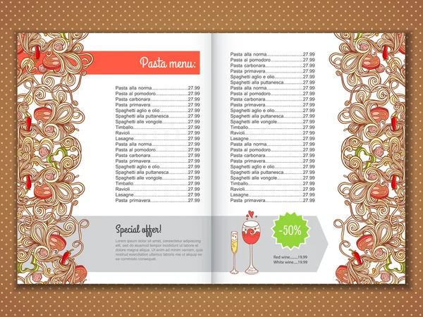 Italiaanse pasta menu — Stockvector