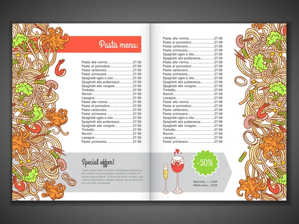 Menu pasta italiana — Vettoriale Stock