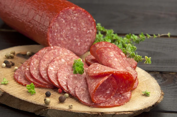 Salami slices(close up) Royalty Free Stock Images