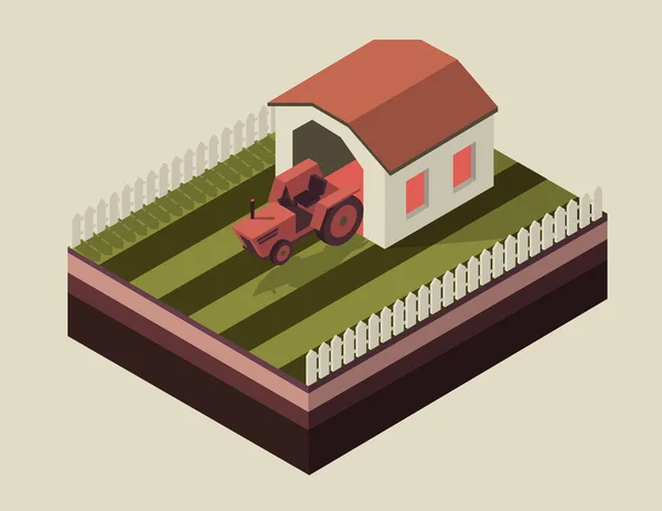 Isometric Vector Element Farm Tractor — Stock Vector