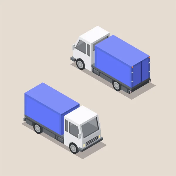 Vektor Isometrisk Illustration Blå Lastbil Fram Och Baksidan Lastbilen Leverans — Stock vektor