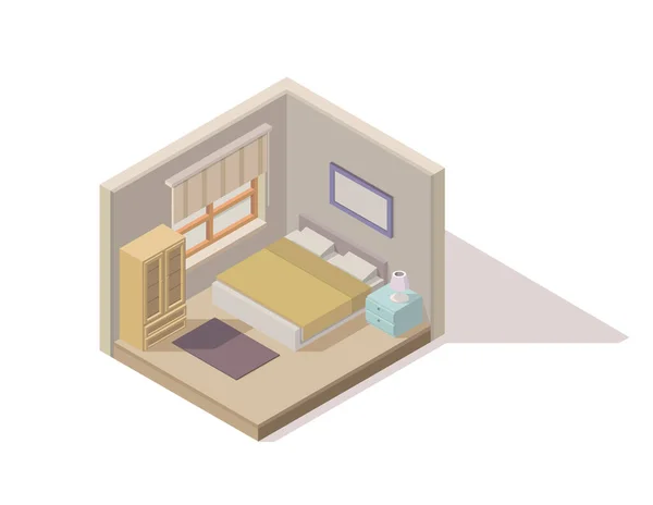 Vector Isometric Low Poly Bedroom Cutaway Icon Made Muted Colors — ストックベクタ