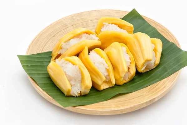 Native Thai style dessert, sticky rice in jack fruit. — Stock Photo, Image